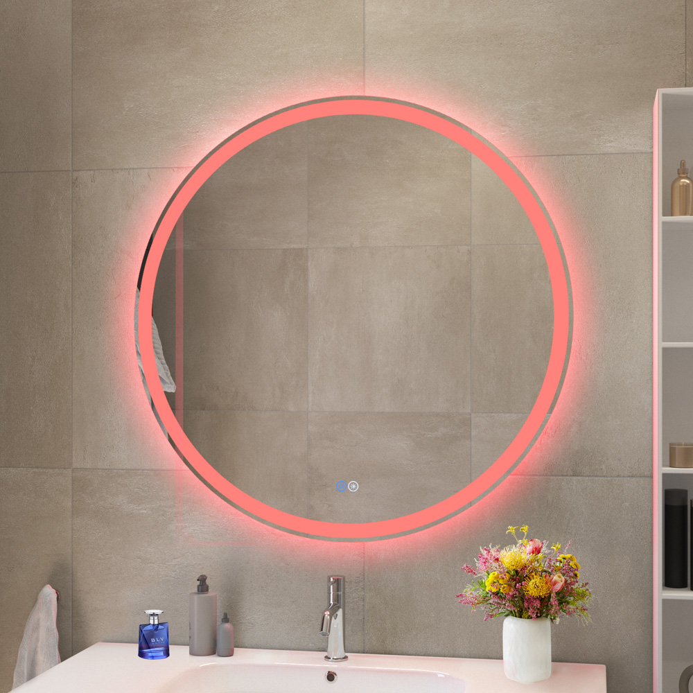 MULTICOLORE Зеркало со встроенной разноцветной подсветкой RGB и сенсорным выключателем, круглое CZR-SPC-MC-800-RGB-TCH, 12V, 220-240V, 800x30 - Gidratop.ru изображение
