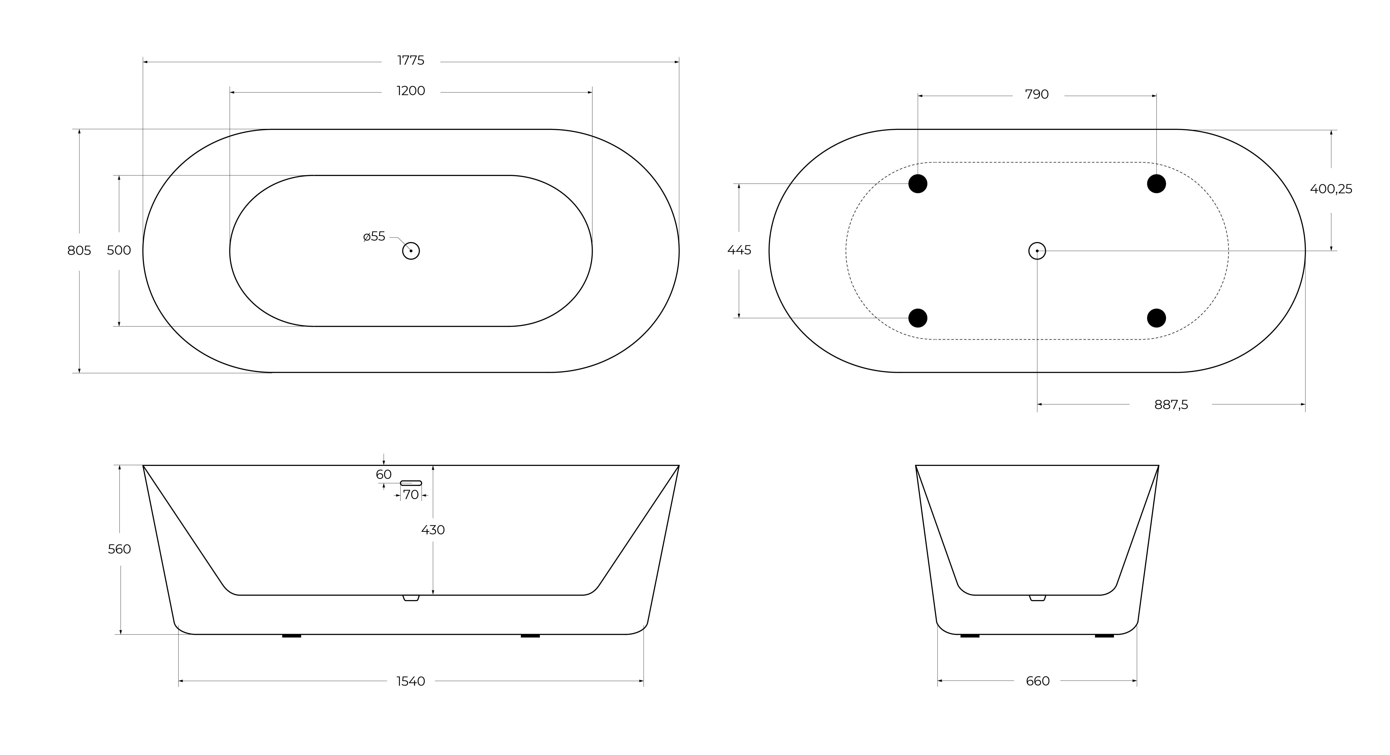 Акриловая ванна BELBAGNO BB306-1775 - Gidratop.ru изображение