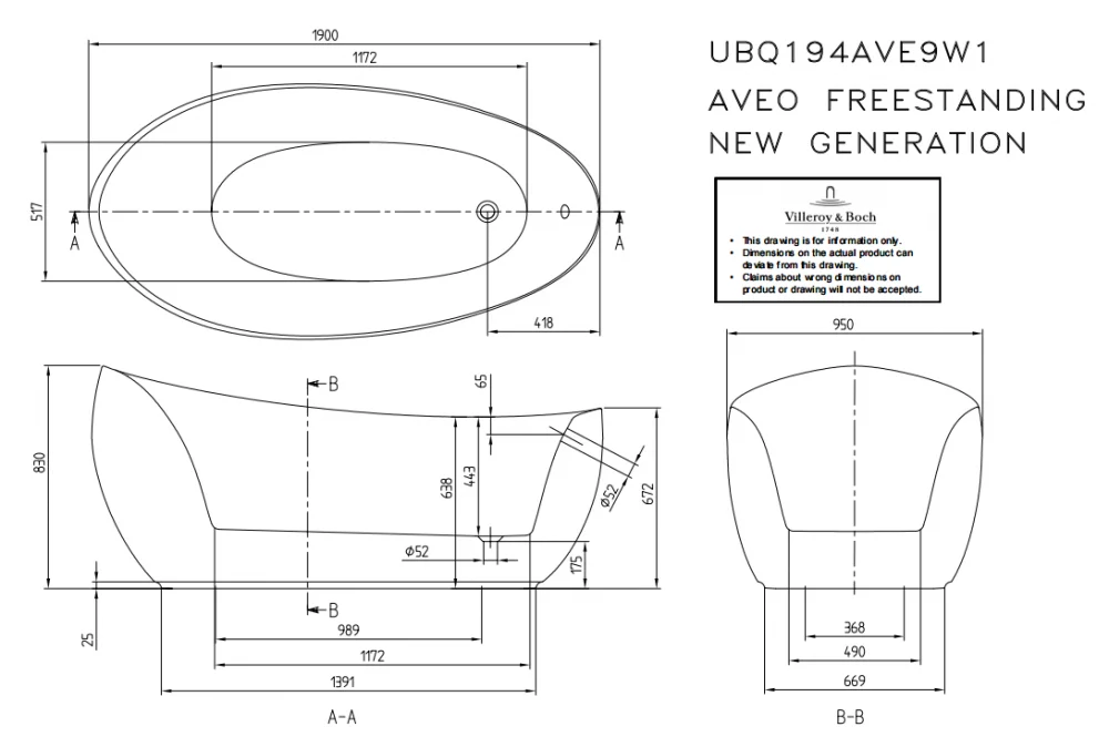 Квариловая ванна Villeroy&Boch Aveo new generation 190 x 95 см UBQ194AVE9W1V-01 - Gidratop.ru изображение