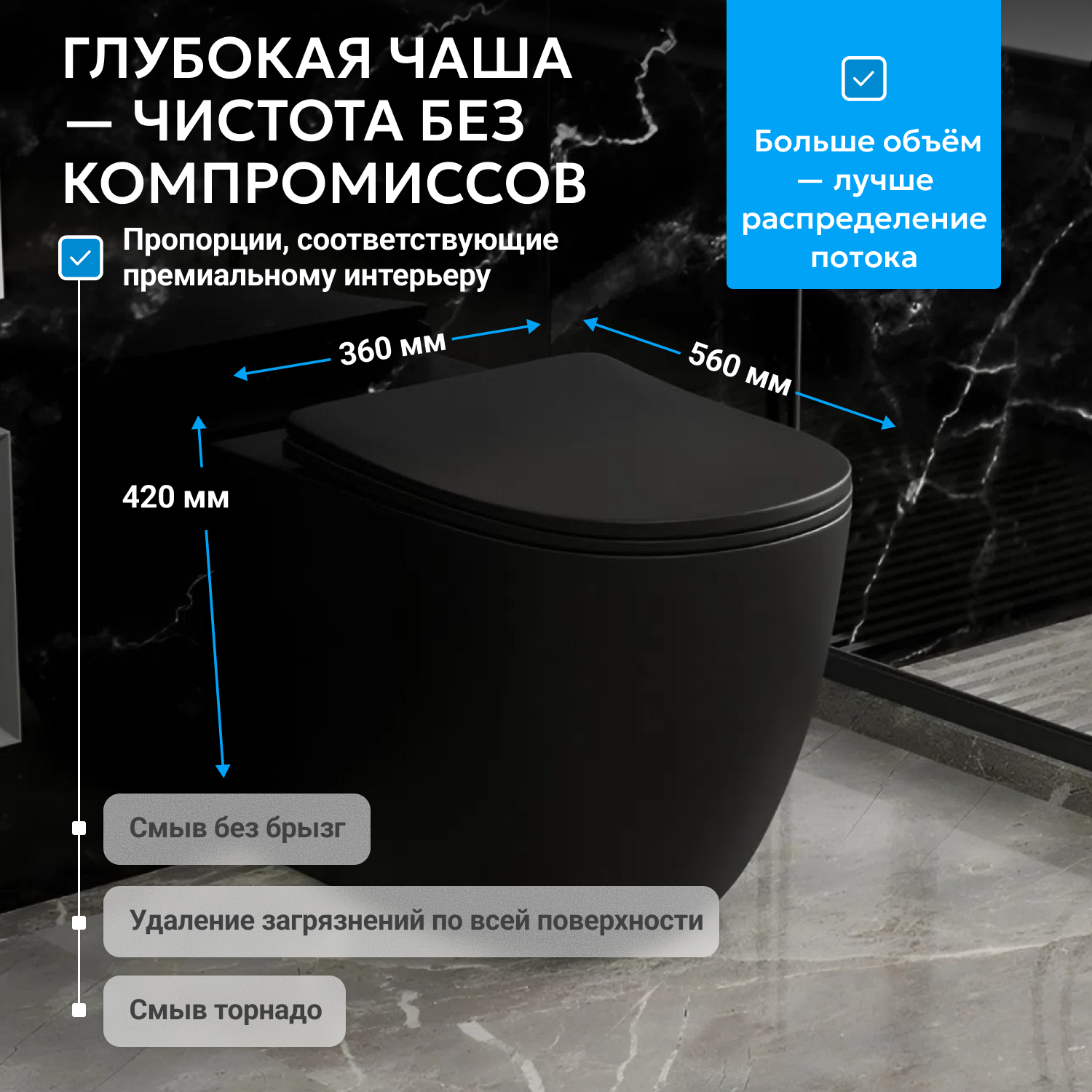 Унитаз ABBER Bequem AC1111TMB приставной черный матовый, безободковый, смыв торнадо - Gidratop.ru изображение