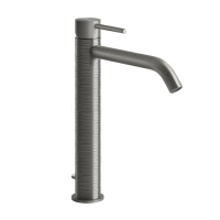 GESSI 316 смеситель для раковины на 1 отверстие, высокий, h=305мм, с донным клапаном, излив 156мм, цвет: steel brushed - Gidratop.ru изображение