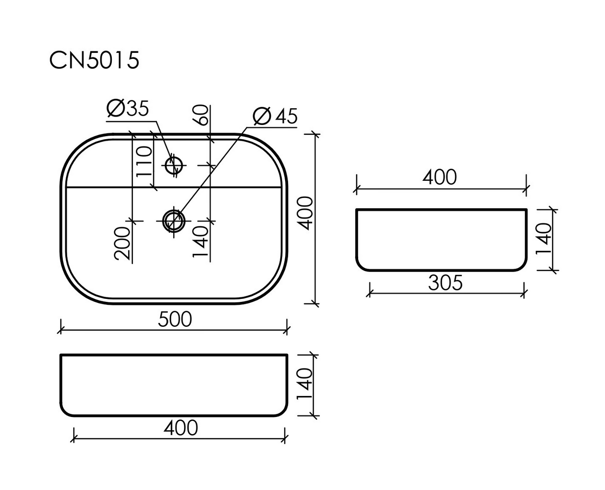 Умывальник чаша накладная прямоугольная Element 500x400x140мм - Gidratop.ru изображение