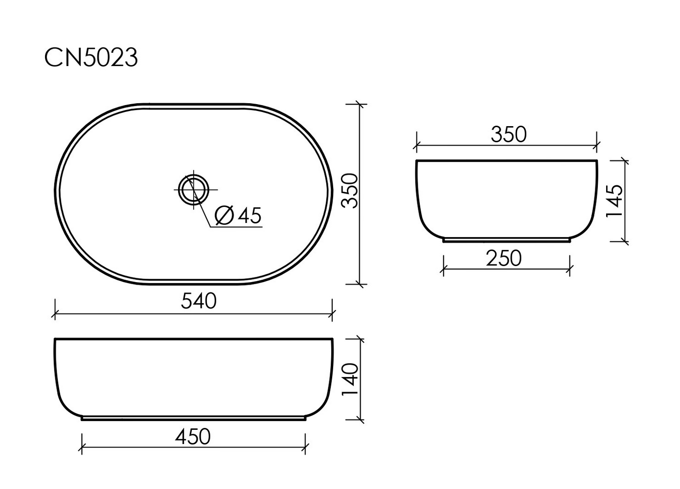 Умывальник чаша накладная овальная Element 540x350x145мм - Gidratop.ru изображение