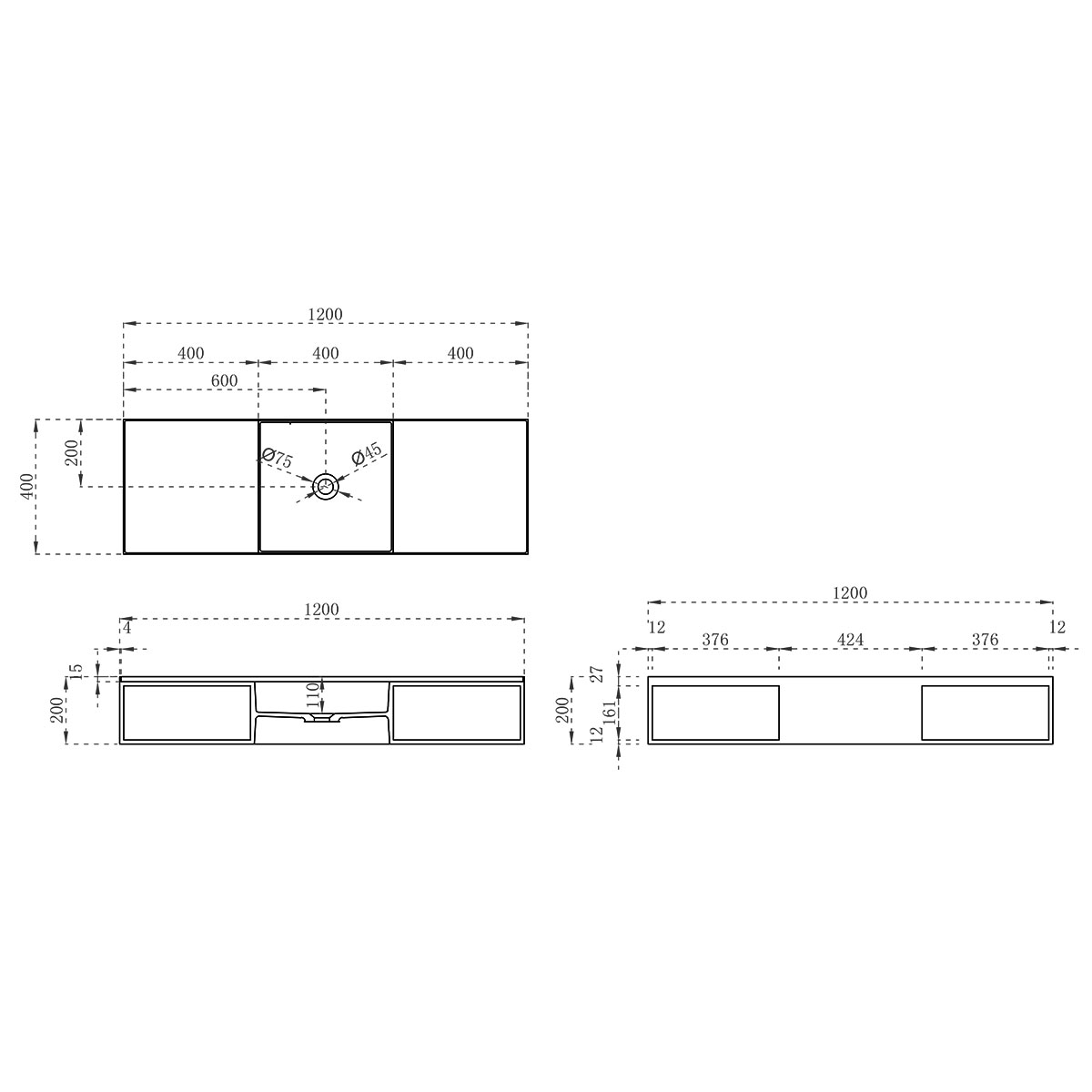 Раковина из искусственного камня Vincea VWB-6S212MW, 1200*400*200, подвесная, цвет белый матовый - Gidratop.ru изображение