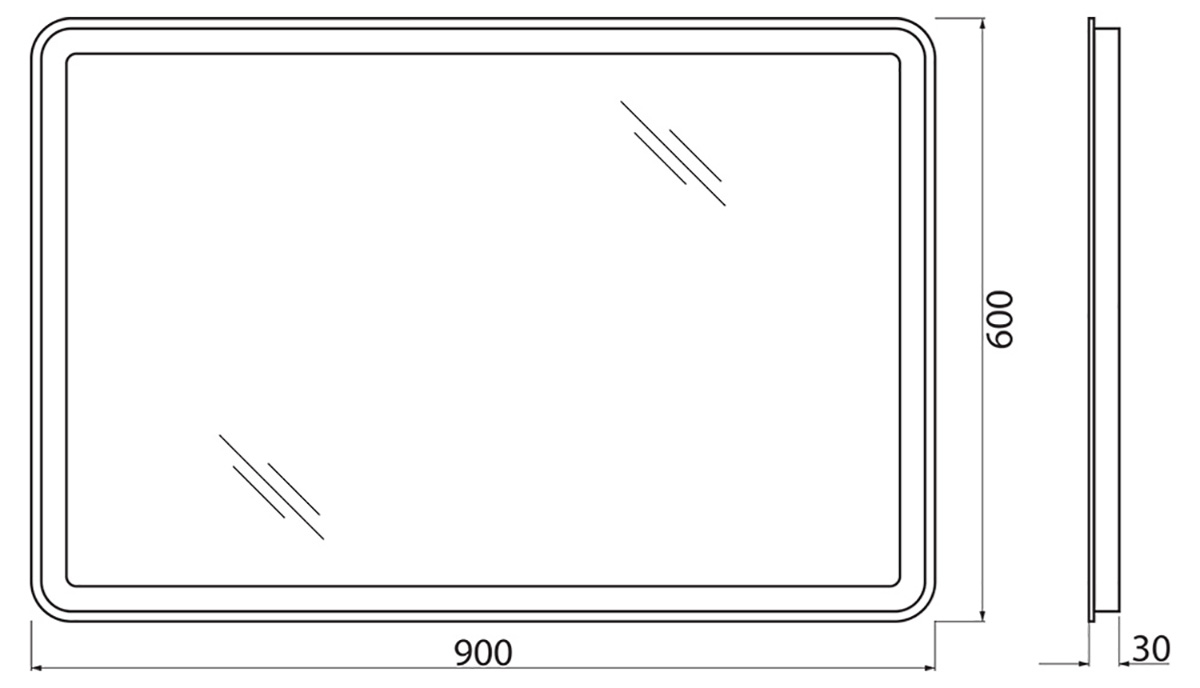 Зеркало с встроенным светильником и кнопочным выключателем SPC-MAR-900-600-LED-BTN, 12W, 220-240V, 900x30x600 - Gidratop.ru изображение