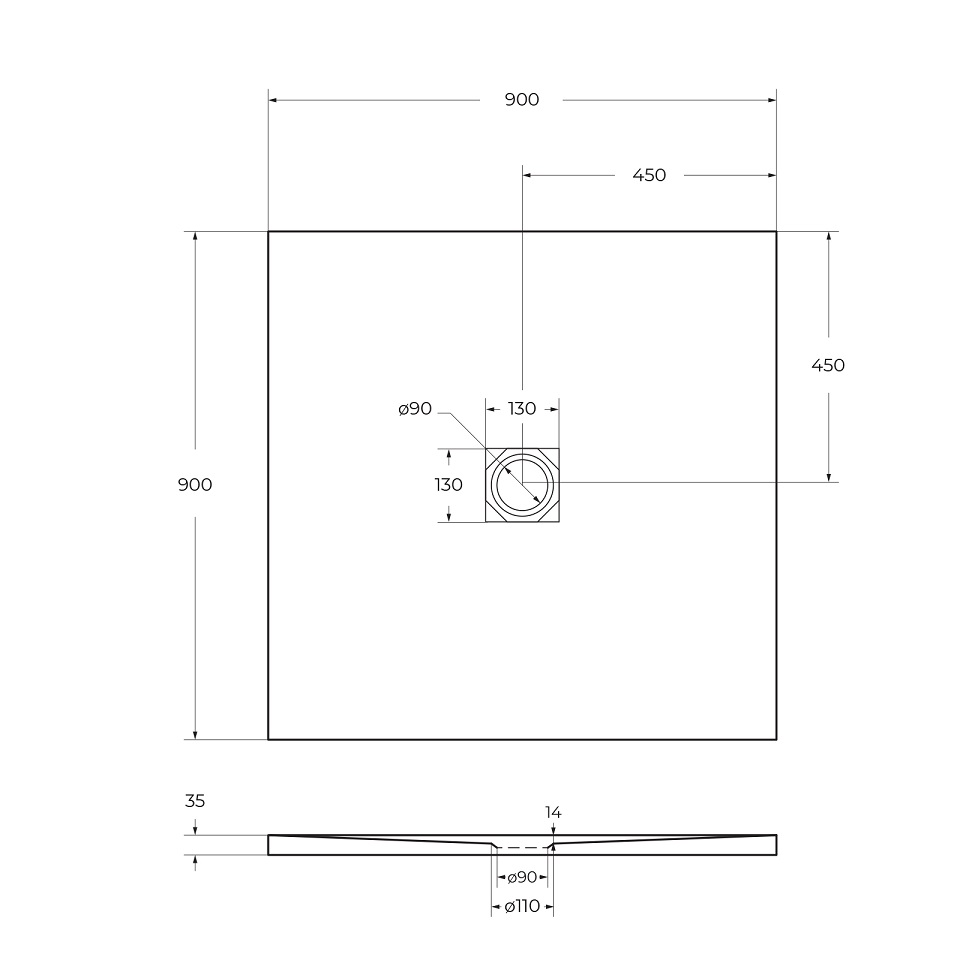 Душевой поддон из искусственного мрамора в комплекте с сифоном BelBagno UNO TRAY-MR-UNO-A-90-35-W-NO - Gidratop.ru изображение