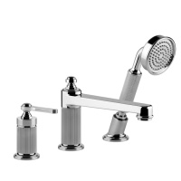 GESSI VENTI20 смеситель для установки на борт ванны на 3 отверстия, однорычажный, с ручным душем и шлангом 1500 мм., цвет хром - Gidratop.ru изображение