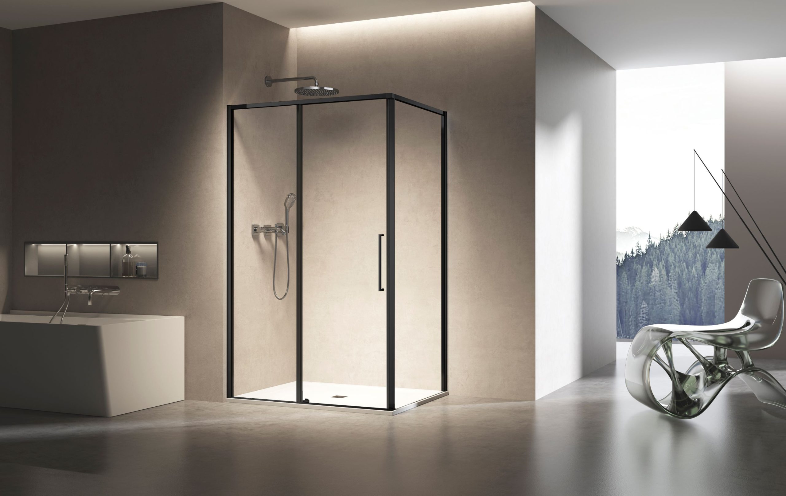 Душевой уголок Slim 8mm VSR-6SL8011CLB, 1100*800, черный, стекло прозрачное - Gidratop.ru изображение