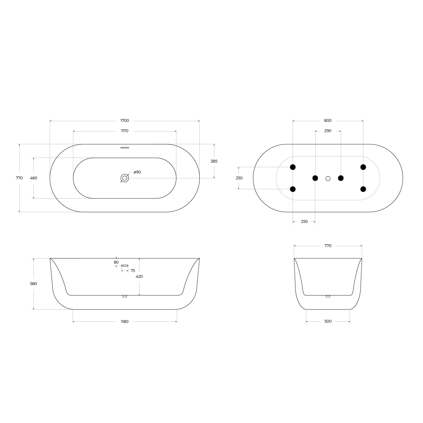 Акриловая ванна BELBAGNO BB706-1700-770 - Gidratop.ru изображение