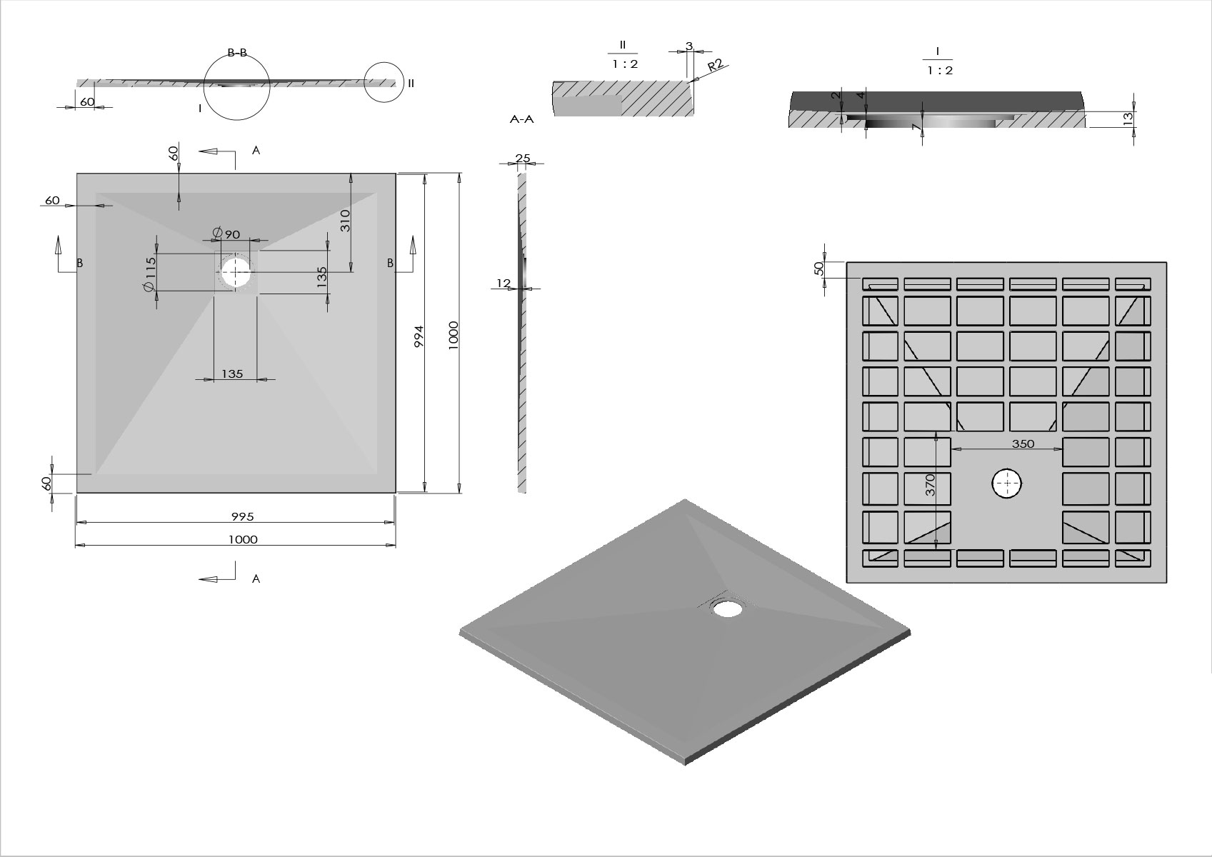 Поддон для душа из искусственного камня VST-4SR1010A, 1000*1000*25, антрацит - Gidratop.ru изображение