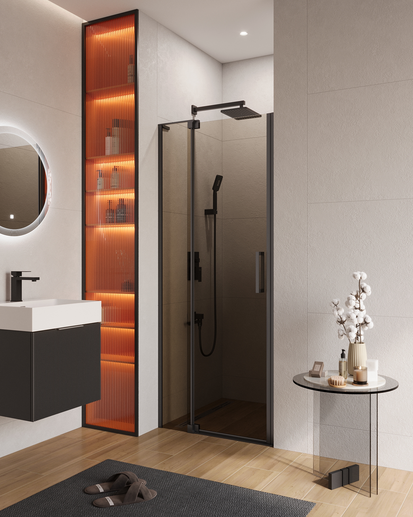 Душевая дверь в нишу CEZARES SLIDER-B-1-70/80-BR-NERO - Gidratop.ru изображение