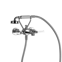 GESSI VENTI20 смеситель для ванны настенный, двухвентильный, с ручным душем и шлангом 1500 мм., цвет хром - Gidratop.ru изображение