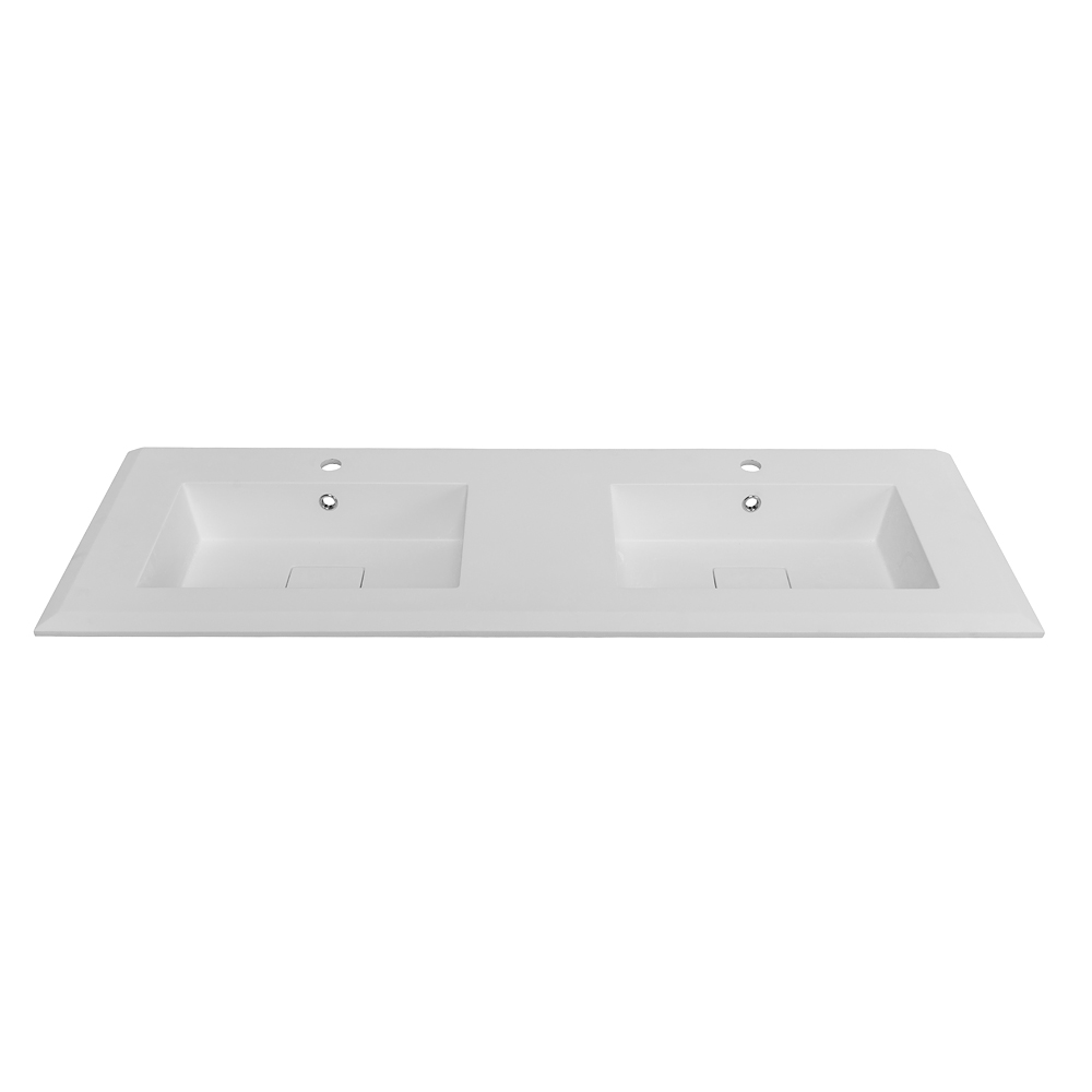 раковина из искусственного мрамора с двумя чашами 50215 Bianco opaco, 141x46x1,6 - Gidratop.ru изображение