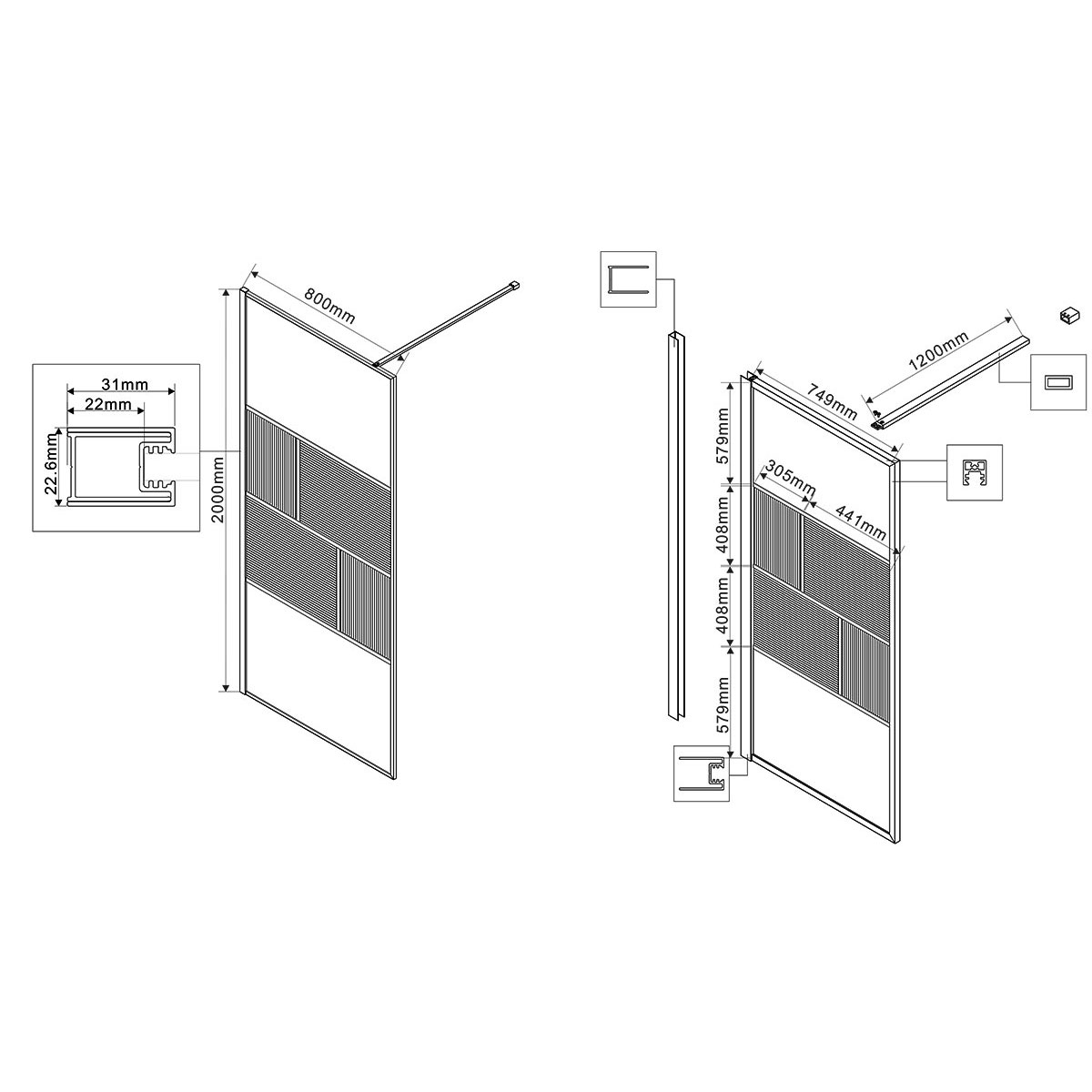 Душевая перегородка Walk-In VSW-1HC800CFBG, 800*2000, браш. золото, стекло прозрачное/рифленое - Gidratop.ru изображение
