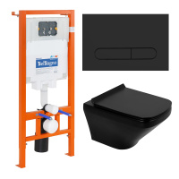 Комплект 4 в 1 Унитаз подвесной BelBagno SELA BB3201CHR-MB с сиденьем BB3201SC-MB + Система инсталляции для унитазов BelBagno BB002-80 с кнопкой смыва BB007-PR-NERO.M - Gidratop.ru изображение