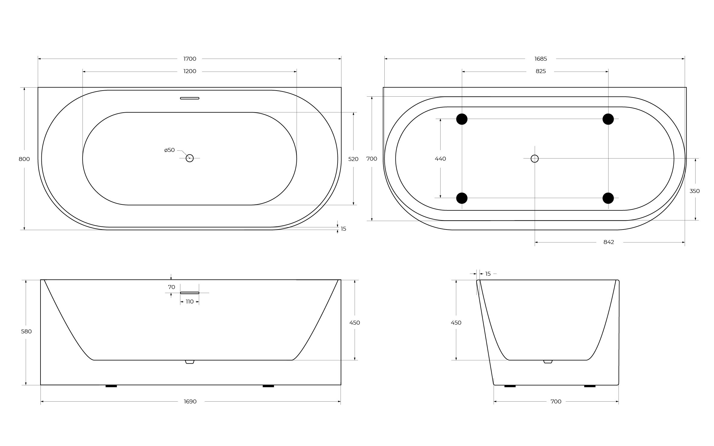 Акриловая ванна BELBAGNO BB412-1700-800, пристенная - Gidratop.ru изображение