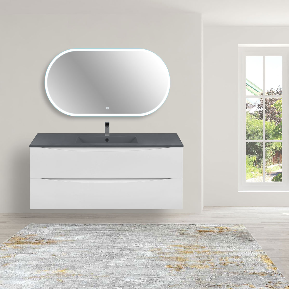 База под керамическую раковину Mia 1200 подвесная, 2 выкатных ящика soft close, G.White - Gidratop.ru изображение