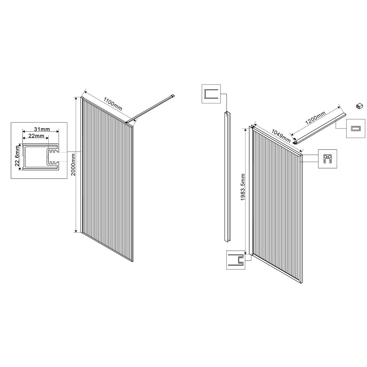 Душевая перегородка Walk-In VSW-1HP110FLBG, 1100*2000, брашированное золото, стекло рифленое - Gidratop.ru изображение