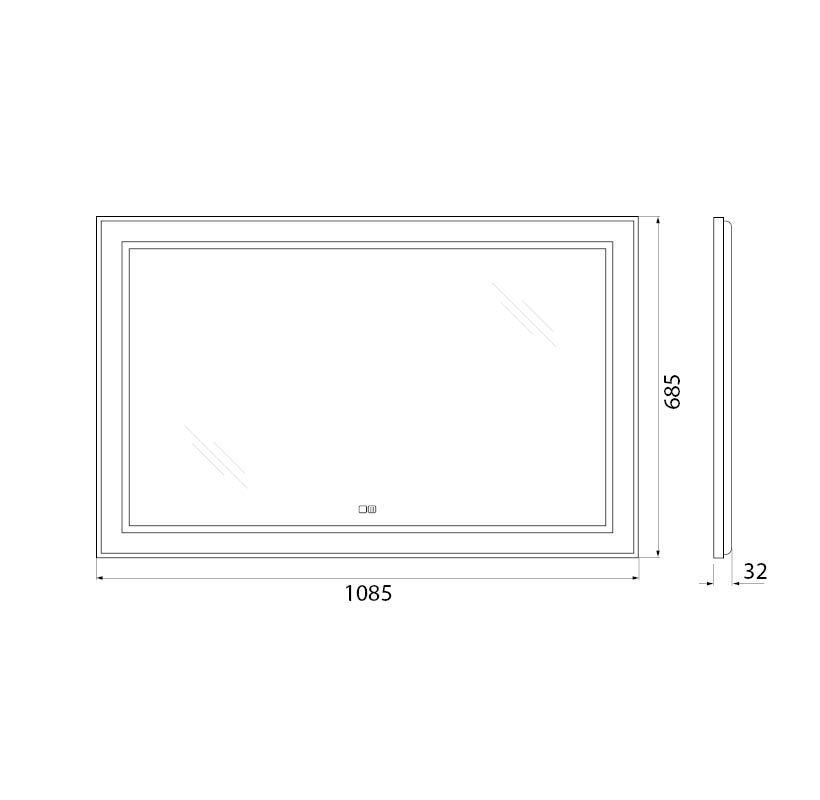 Зеркало в алюминиевой раме со встроенным светильником, сенсорным выключателем и подогревом, SPC-KRAFT-1085-685-TCH-WARM-NERO, 1085x32x685 мм - Gidratop.ru изображение