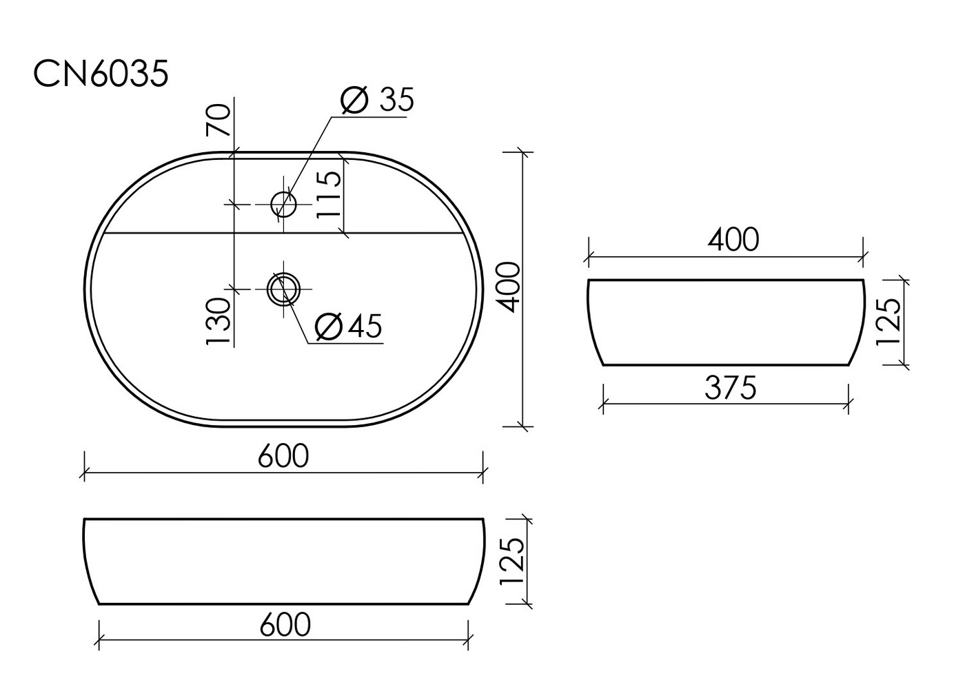 Умывальник накладной Element 600x400x125мм - Gidratop.ru изображение
