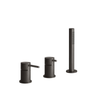 GESSI 316 смеситель для ванны на 3 отверстия наполнение через слив-перелив с переключателем, убирающаяся душевая лейка, цвет: brushed black metal pvd - Gidratop.ru изображение