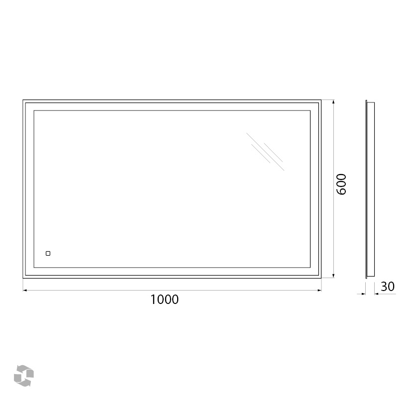 Зеркало с встроенным светильником и сенсорным выключателем SPC-GRT-1000-600-LED-TCH, 12W, 220-240V, 1000x30x600 - Gidratop.ru изображение