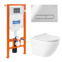 Комплект 4 в 1 Унитаз подвесной BelBagno SFERA-R BB046CHR с сиденьем BB2111SC + Система инсталляции для унитазов BelBagno BB002-80 с кнопкой смыва BB005-PR-CHROME - Gidratop.ru изображение