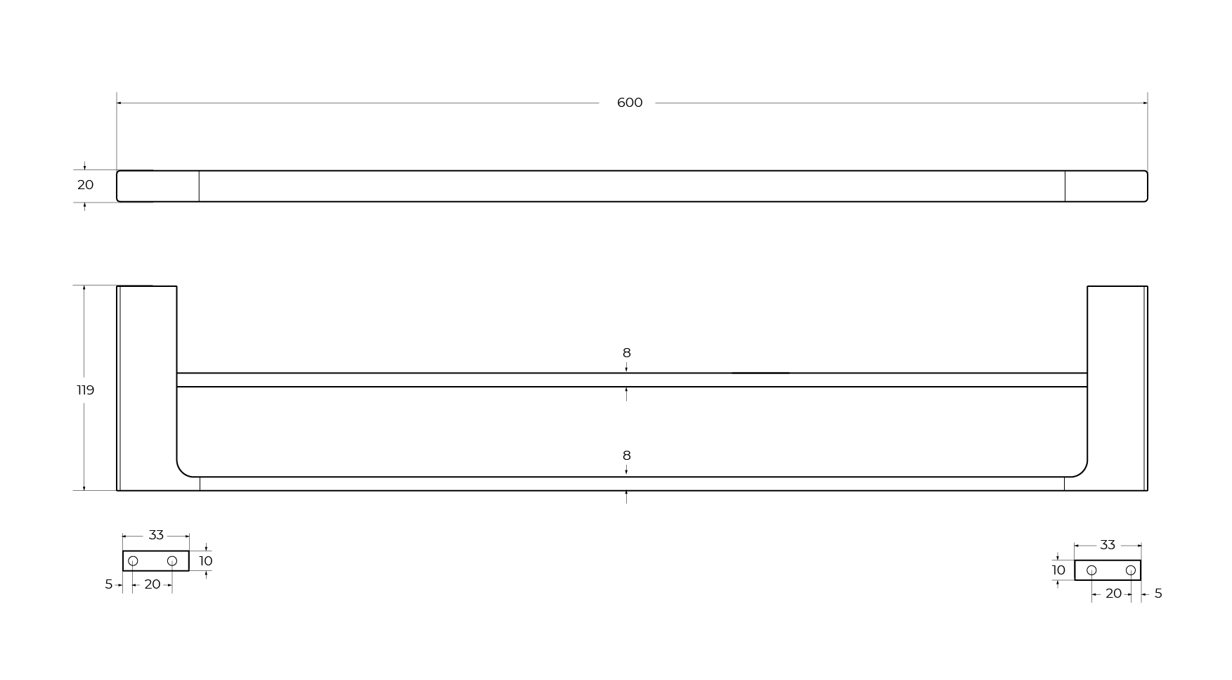 SLIDER-THD-60-IN Полотенцедержатель двойной 60 см, исполнение сатин - Gidratop.ru изображение
