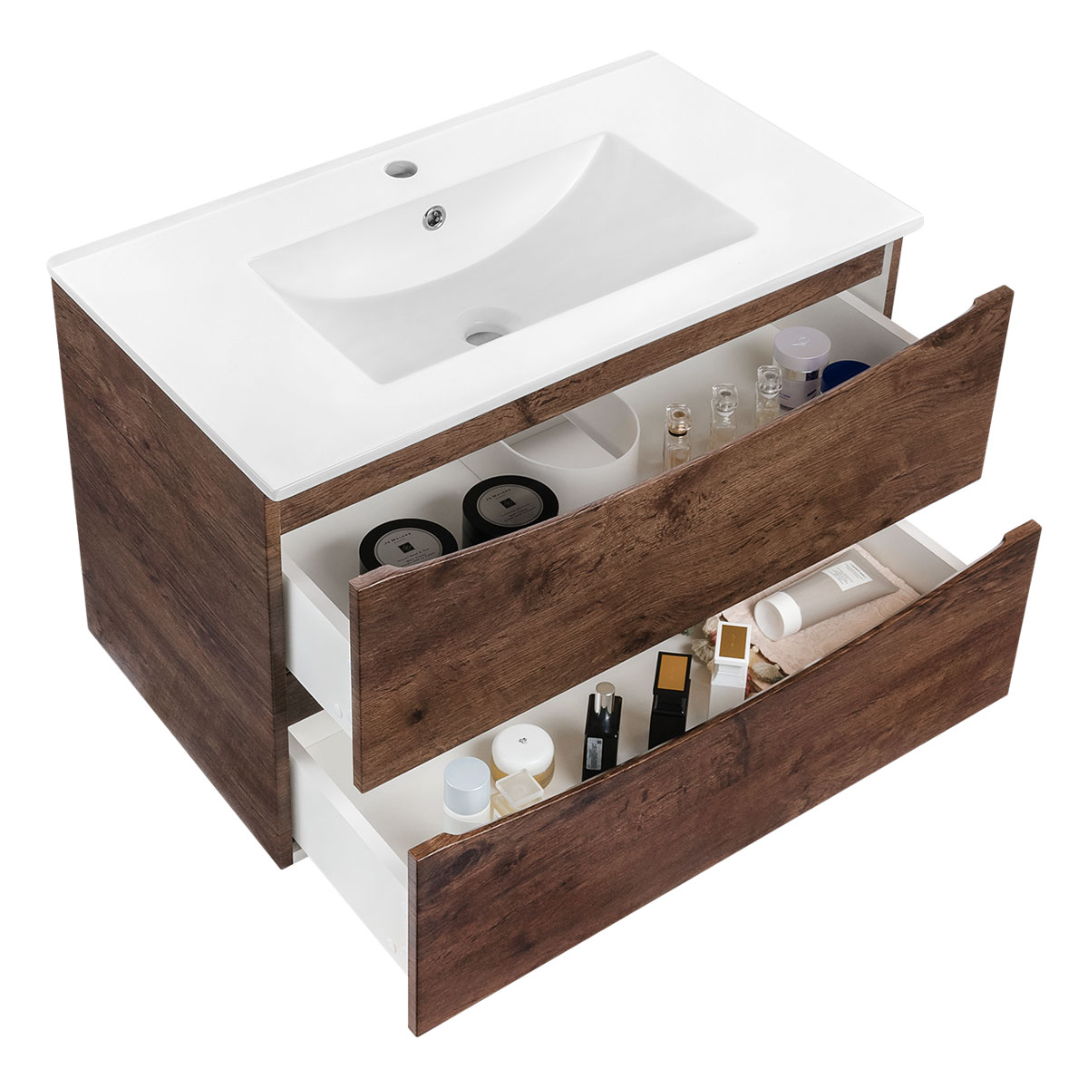 База под керамическую раковину Mia 750 подвесная, 2 выкатных ящика soft close, R.Wood - Gidratop.ru изображение
