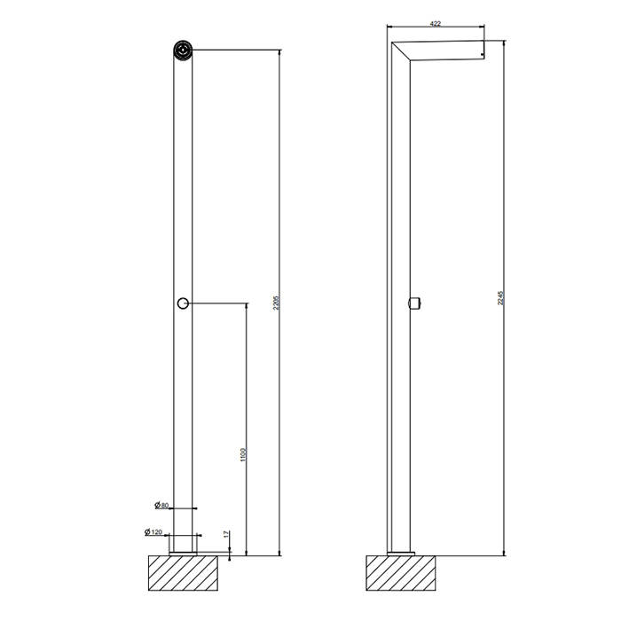 GESSI OUTDOOR душевая стойка для установки на улице, напольная, на 1 выход, без ручки и верхнего душа, внешняя часть, цвет Black XL - Gidratop.ru изображение