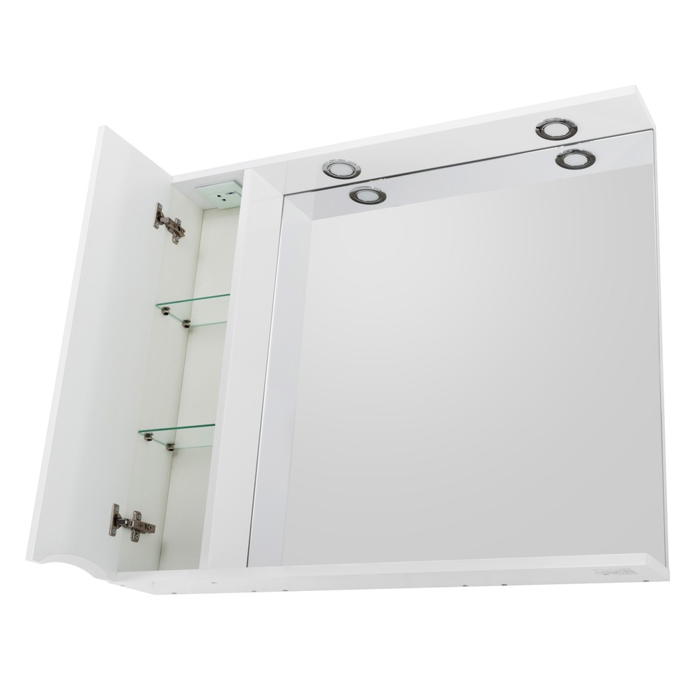 MARINO Шкаф зеркальный подвесной с одной распашной дверцей с доводчиками, LED 2x4W, левосторонний, Bianco Lucido, 800х150х750, MARINO-SPC-800/750-1A-BL-P-L - Gidratop.ru изображение
