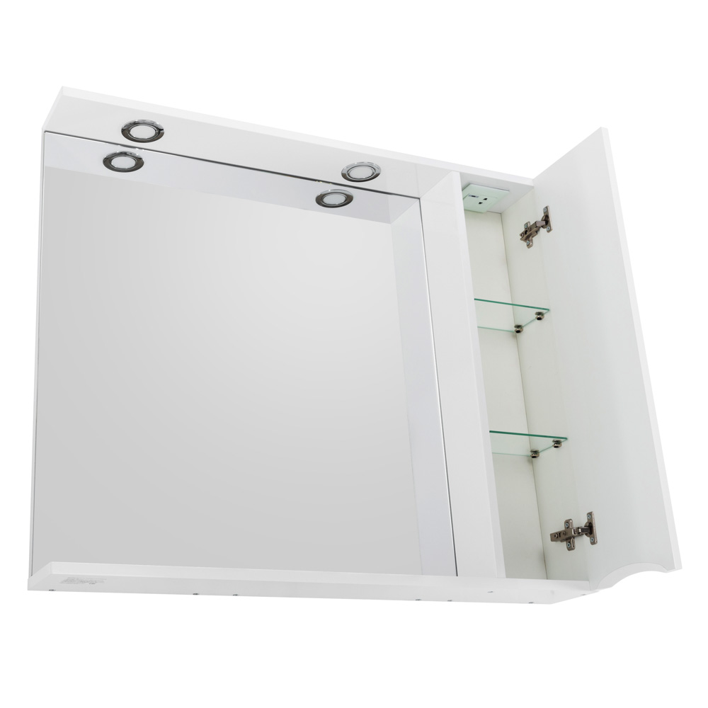 MARINO Шкаф зеркальный подвесной с одной распашной дверцей с доводчиками, LED 2x4W, правосторонний, Bianco Lucido, 900х150х750, MARINO-SPC-900/750-1A-BL-P-R - Gidratop.ru изображение