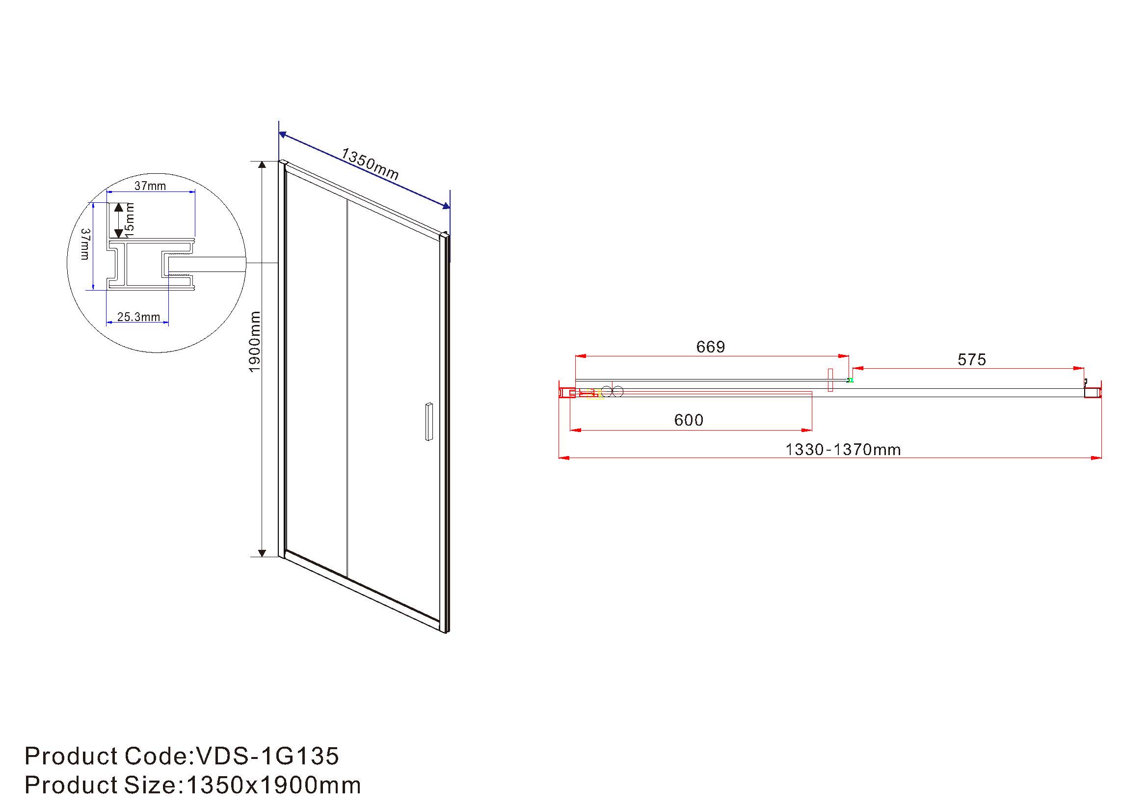 Душевая дверь Garda VDS-1G135CLB, 1350, черный, стекло прозрачное - Gidratop.ru изображение