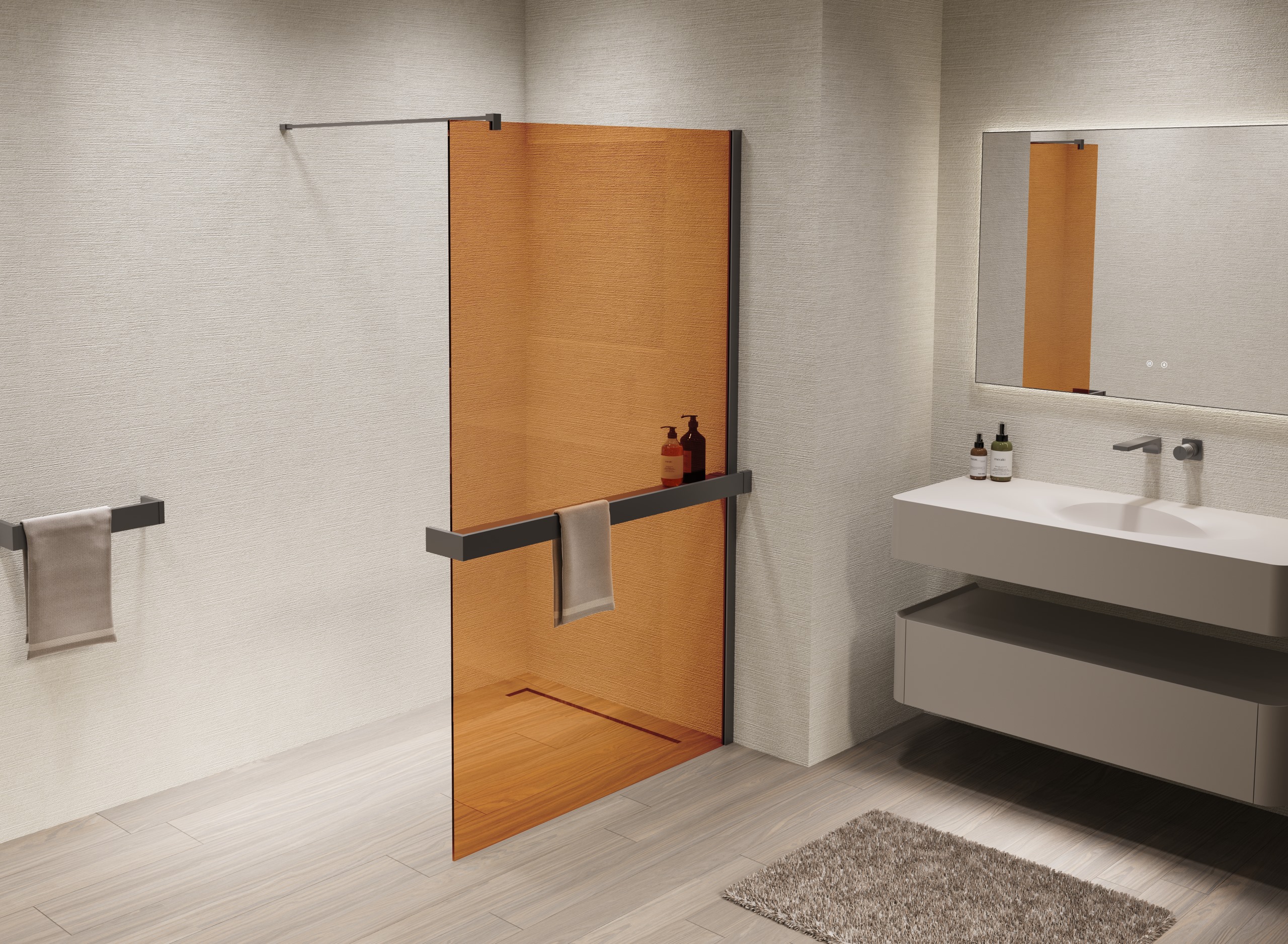 Душевая перегородка Walk-In VSW-1HR100GSGM, 1000*2000, вороненая сталь, стекло янтарь - Gidratop.ru изображение