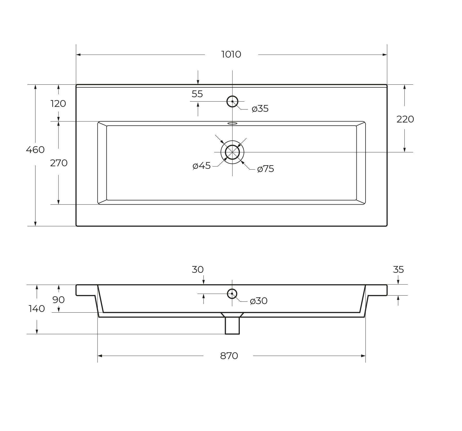 Керамическая раковина CZR-8070-100, 1010x460x140 - Gidratop.ru изображение