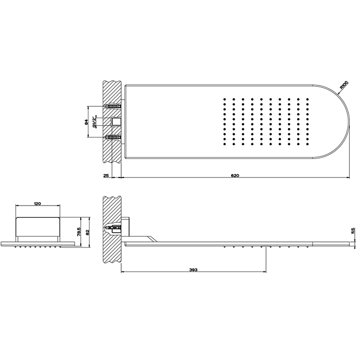 Gessi Shower316 верхний душ для настенного крепления 620*200мм, цвет Black XL - Gidratop.ru изображение