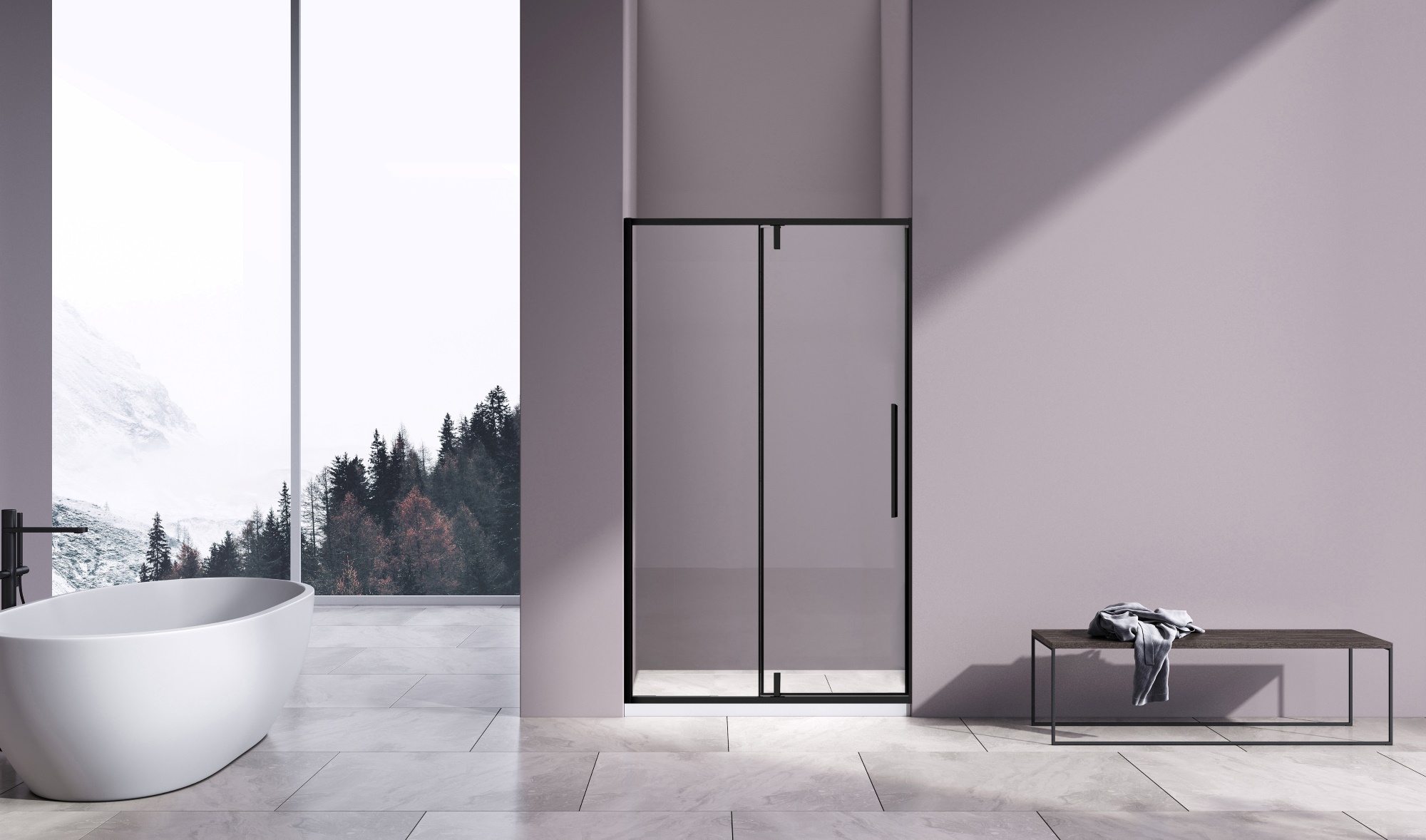 Душевая дверь Slim-N VDP-4SN120CLB, черный матовый, стекло прозрачное - Gidratop.ru изображение