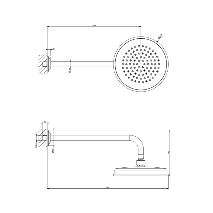 GESSI VENTI20 верхний душ Oslash;200 мм., с настенным держателем 389 мм., цвет Brass PVD - Gidratop.ru изображение