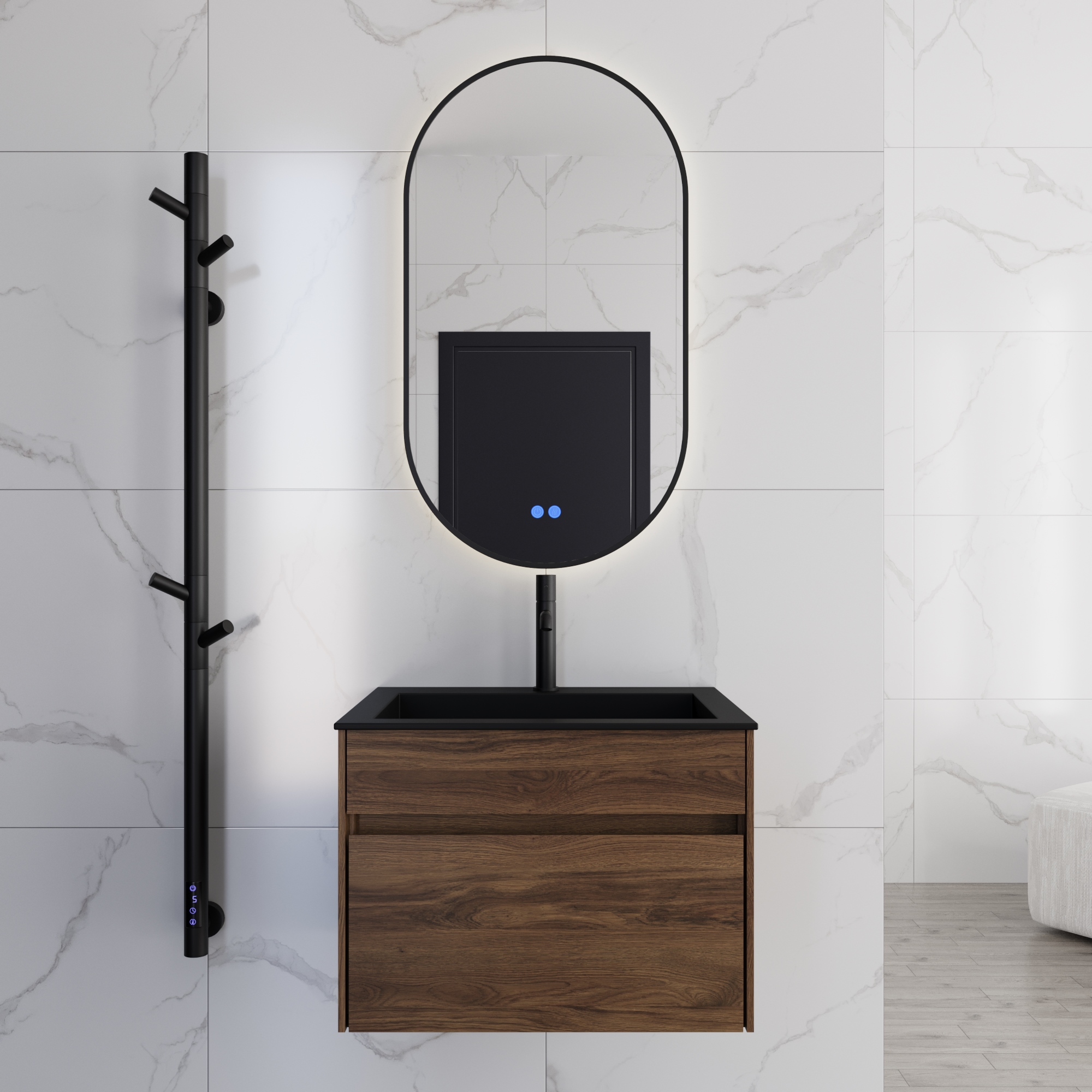 База под раковину Chiara 600 подвесная, 1 выкатной ящик soft-close, C.Oak - Gidratop.ru изображение