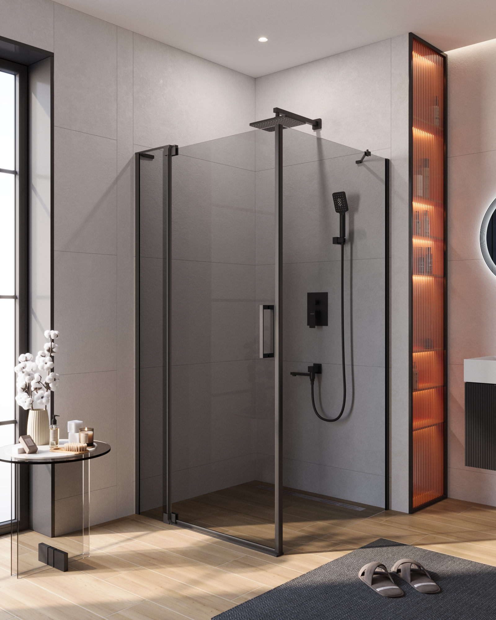 Душевой уголок CEZARES SLIDER-AH-1-100-90/100-GRIGIO-NERO - Gidratop.ru изображение
