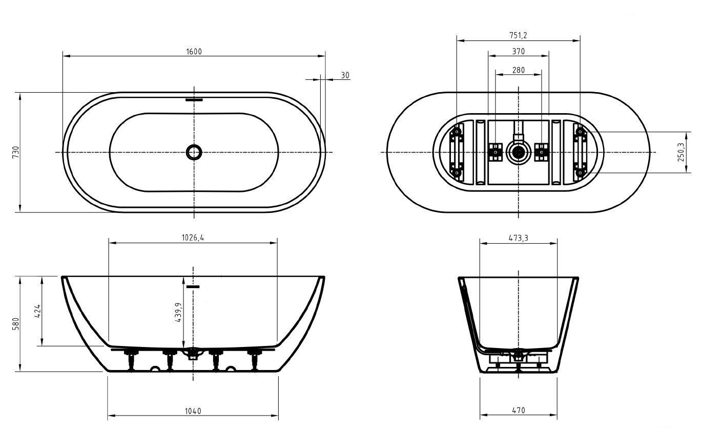 Акриловая ванна BELBAGNO UNO BB701-1600-730-K - Gidratop.ru изображение