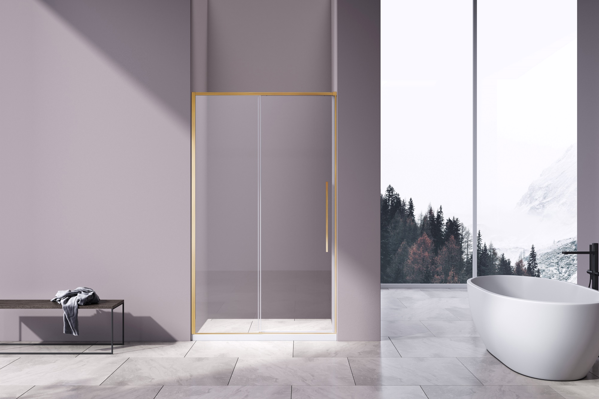 Душевая дверь Slim-N VDS-4SN140CLG, 1400, брашированное золото, стекло прозрачное - Gidratop.ru изображение