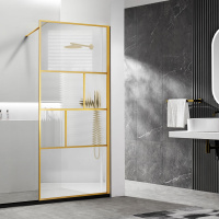 Душевая перегородка Walk-In VSW-1HC800CFBG, 800*2000, браш. золото, стекло прозрачное/рифленое - Gidratop.ru изображение