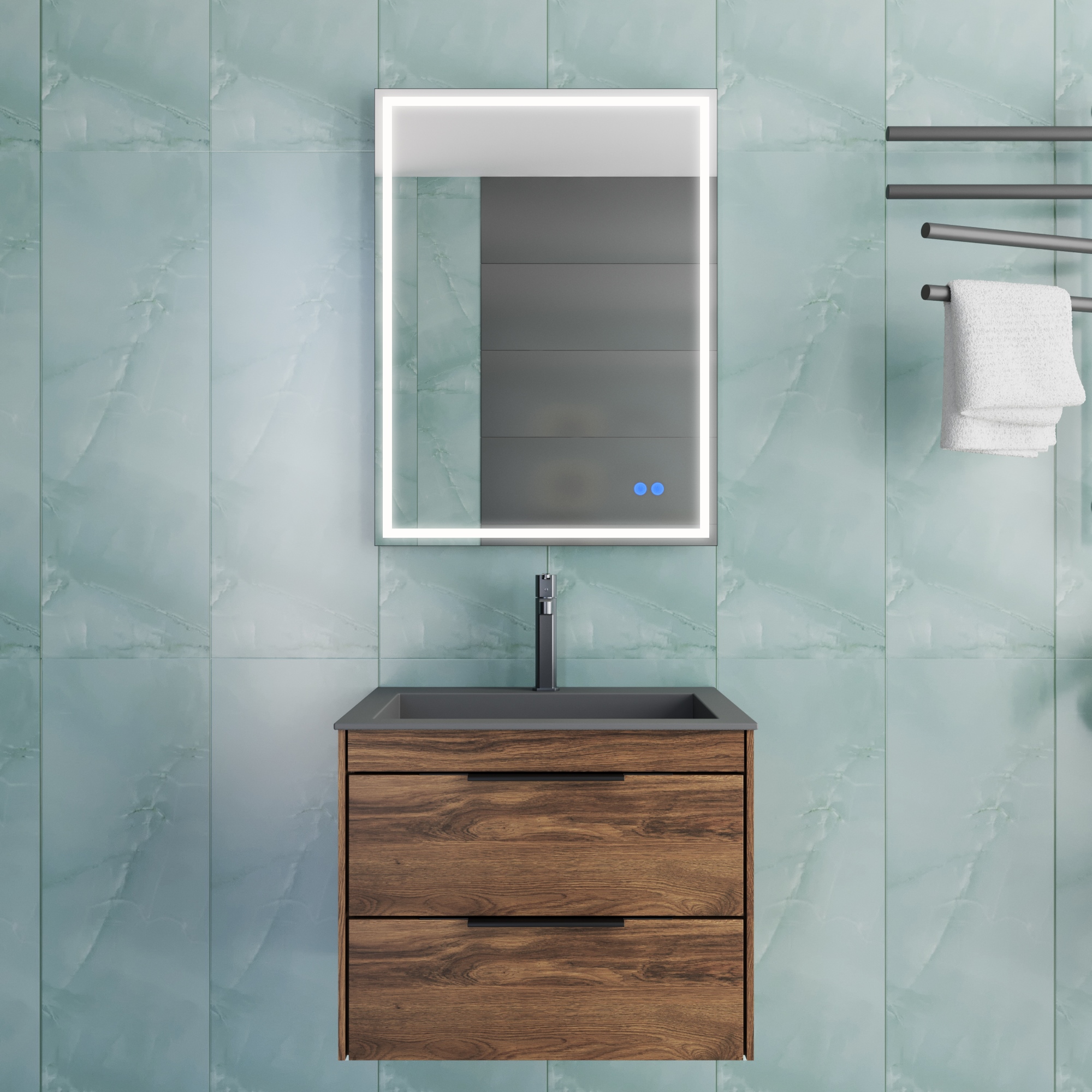 База под раковину Chiara 2D 600 подвесная, 2 выкатных ящика soft-close, C.Oak - Gidratop.ru изображение