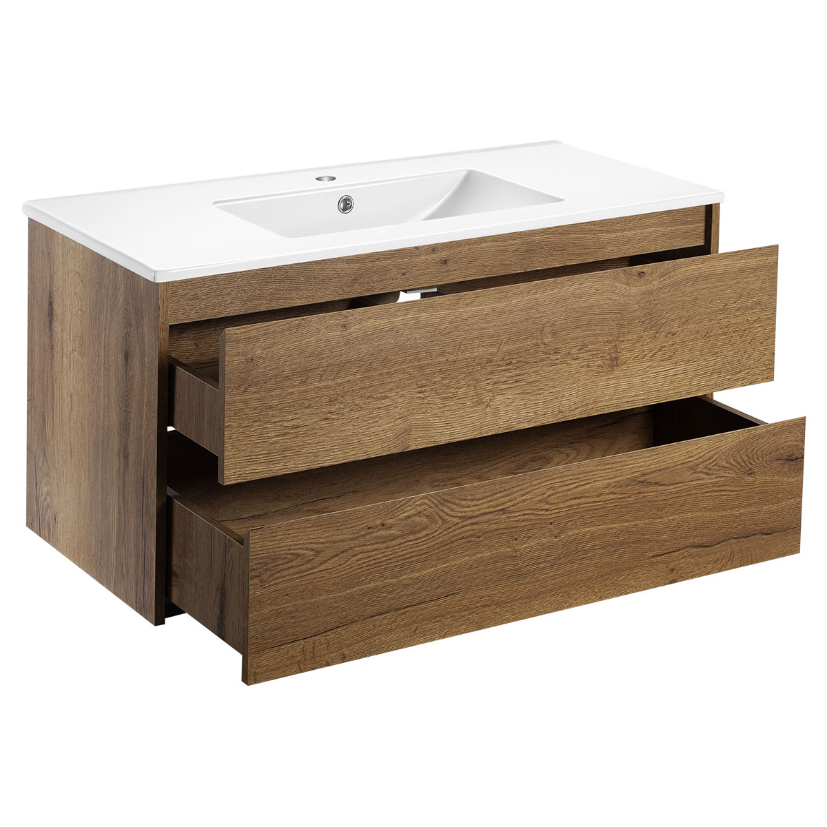 База под раковину Gio 100 подвесная, 2 выкатных ящика soft-close, T.Oak - Gidratop.ru изображение