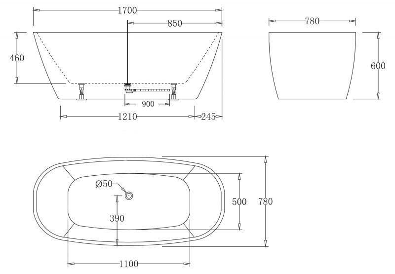 Акриловая ванна без перелива BELBAGNO BB72-1700-W0, 1700x780x600 - Gidratop.ru изображение