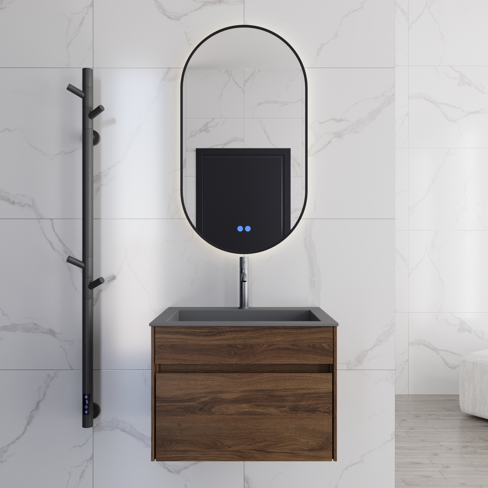 База под раковину Chiara 600 подвесная, 1 выкатной ящик soft-close, C.Oak - Gidratop.ru изображение
