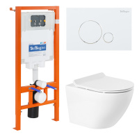 Комплект 4 в 1 Унитаз подвесной BelBagno SFERA-R BB046CHR с сиденьем BB2111SC + Система инсталляции для унитазов BelBagno BB002-80 с кнопкой смыва BB014-SR-BIANCO - Gidratop.ru изображение