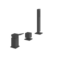 Gessi Rettangolo K смеситель для ванны на 3 отверстия, с переключателем и ручным душем, без излива, цвет: черный - Gidratop.ru изображение