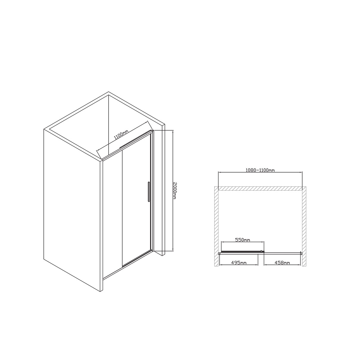 Душевая дверь Slim-U VDS-2SU110CL, 1100, хром, стекло прозрачное - Gidratop.ru изображение